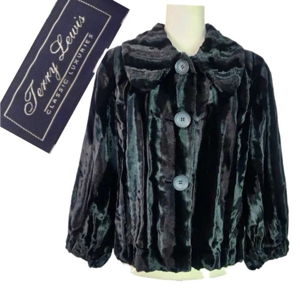 TERRY WILLIAM LUXURIES COAT VELVET FAUX FUR CROP EMO BLACK SZ 2XL SOPHISTICATED